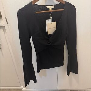 Adrienne Landau Black Fitted Tie Front Blouse